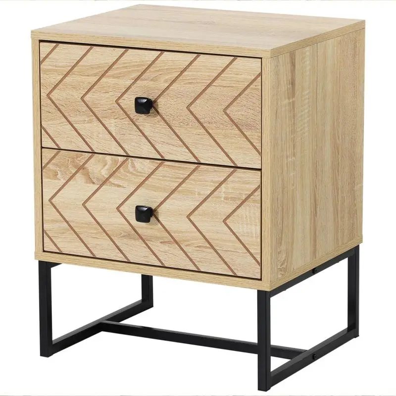 2-Drawer Wooden Nightstand / Bedroom Storage Cabinet