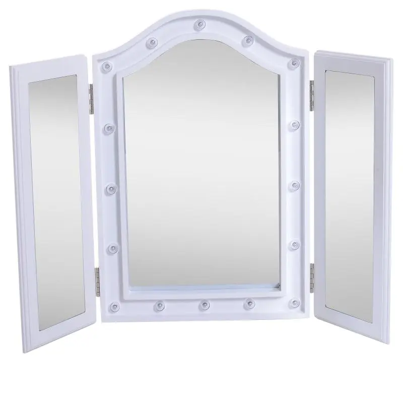 Foldable LED Makeup Mirror – Tri-fold Tabletop Mirror – Unique Gift for Women – Battery-Operated Lighted Cosmetic Mirror