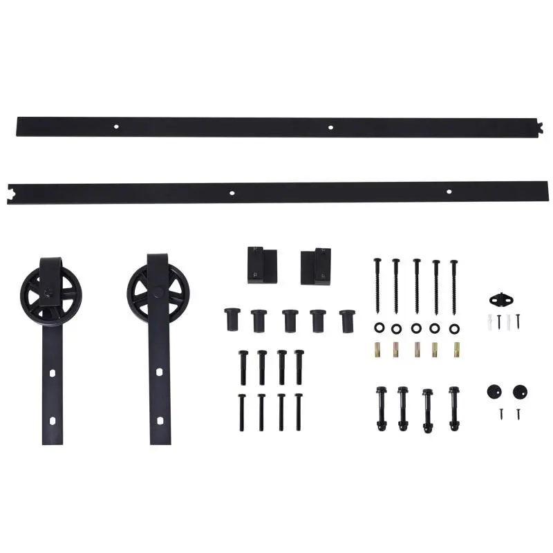 200cm Sliding Door Carbon Steel Hardware Kit for Wooden Doors,Black