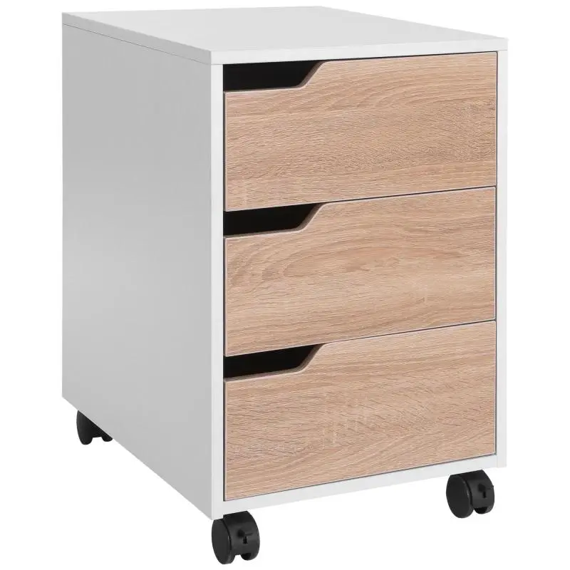 Mobile Office Filing Cabinet with 3 Drawers – Desk/Study Storage Unit – 40 x 50 x 57.5 cm – Oak and White