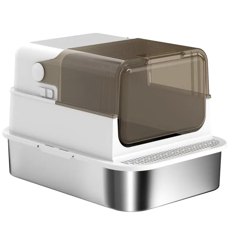 Enclosed stainless steel cat litter box with scoop, 70 x 50 x 46.5 cm, white