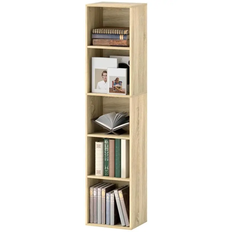 5-Tier Storage Bookshelf with Adjustable Shelves for Living Room, Bedroom, or Office, 30x24x133.5 cm, Natural Finish