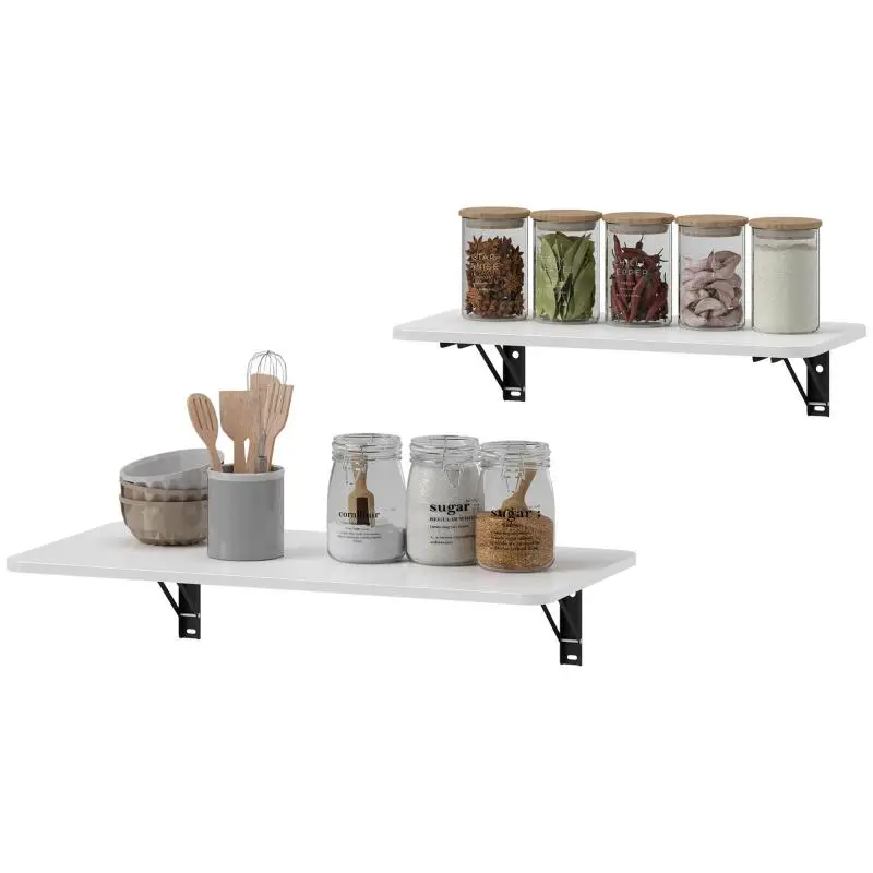 Set of 2 wall-mounted folding tables, wooden drop-leaf wall table for kitchen, dining room, or office – glossy white
