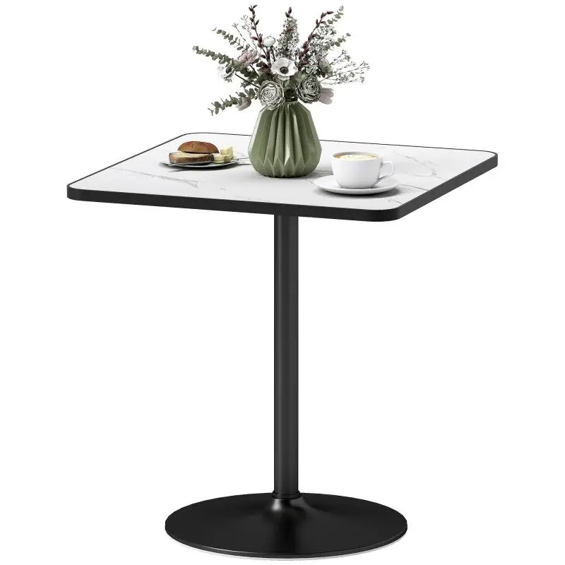 Modern-style dining table for 4, kitchen table with marble-effect top and round base, 70 x 70 cm, white