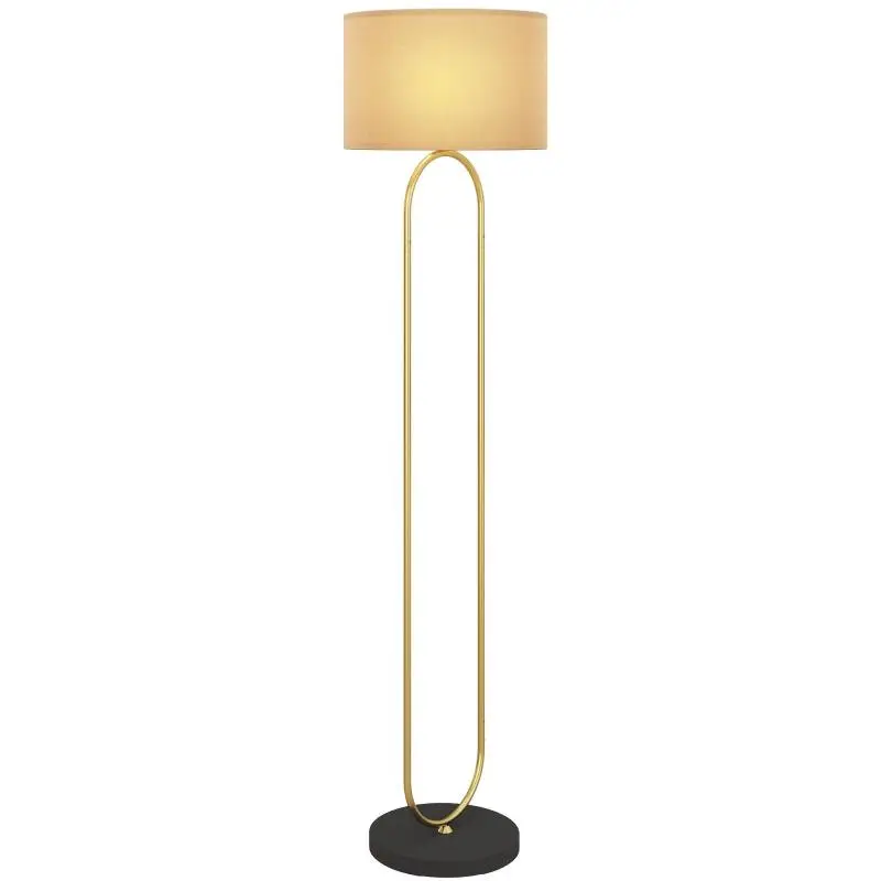 Modern floor lamp with linen shade, E27 socket, and foot switch; gold and black, 156 cm; suitable for living room and bedroom.