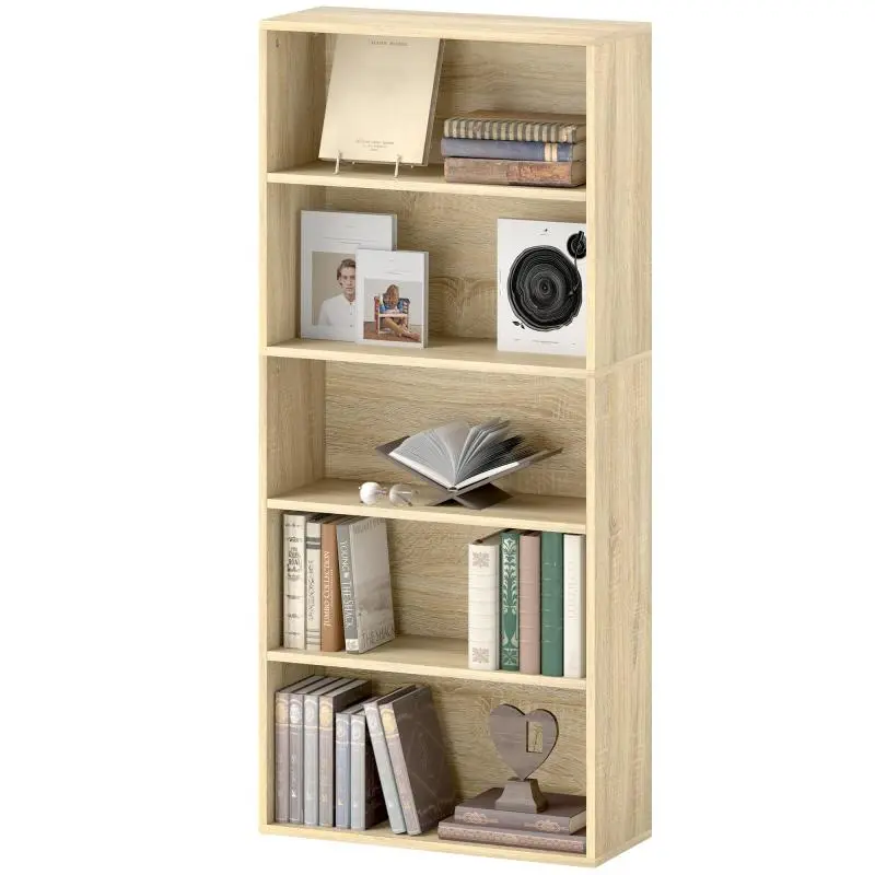 5-Tier Storage Bookshelf with Adjustable Shelves for Living Room, Bedroom, or Office, 60x24x133.5 cm, Natural Finish