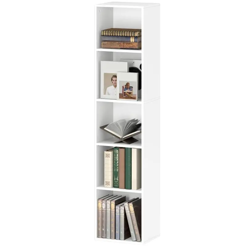 5-Tier Storage Bookshelf with Adjustable Shelves for Living Room, Bedroom, or Office, 30 x 24 x 133.5 cm, White