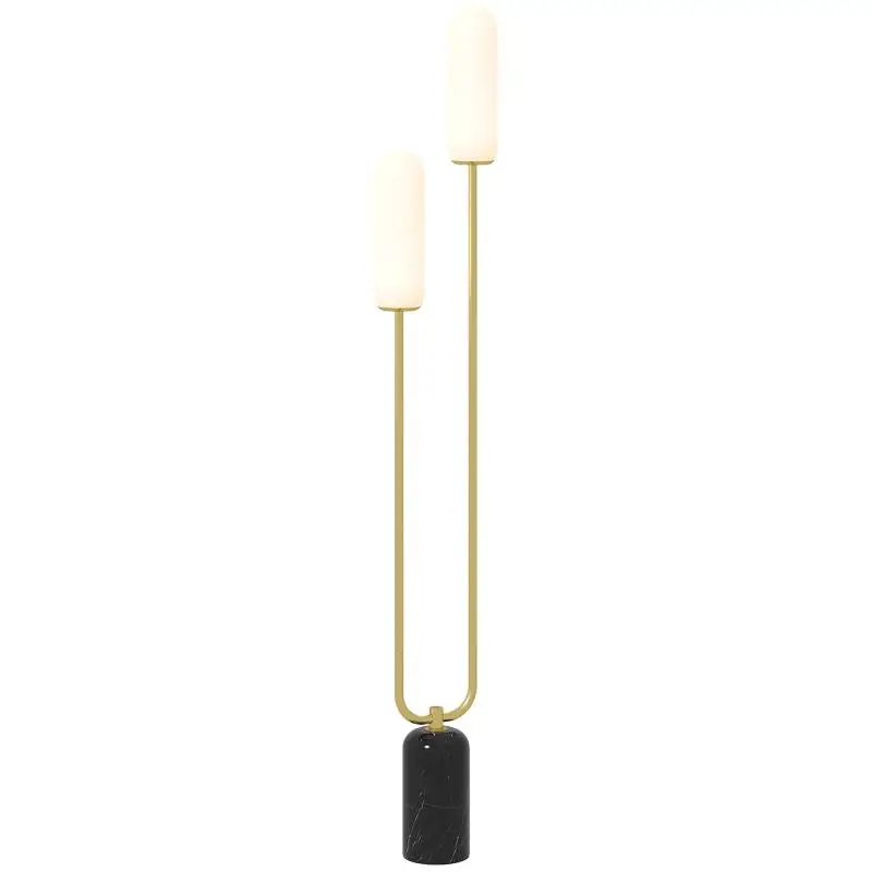 Living room floor lamp with 2 glass shades, marble base, and foot switch, white