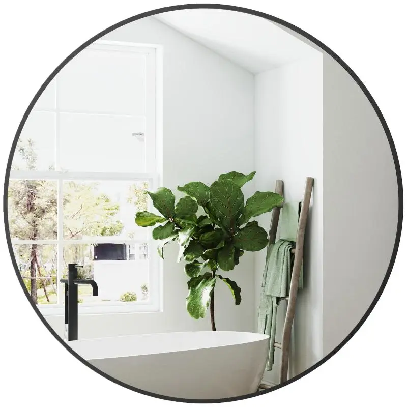 Round bathroom mirror with metal frame, easy to install, for bedroom, living room, entryway, Ø 70 x 2.5 cm, black