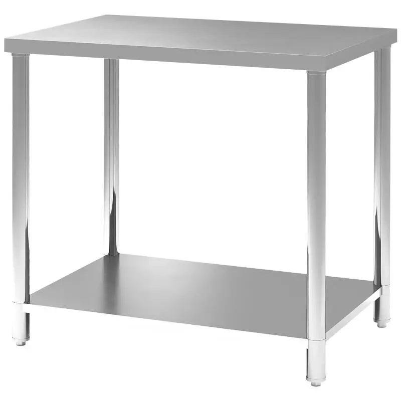 Stainless Steel Work Table with 2 Shelves, for Kitchen, Garage, Garden, 90 x 60 x 86 cm, Silver