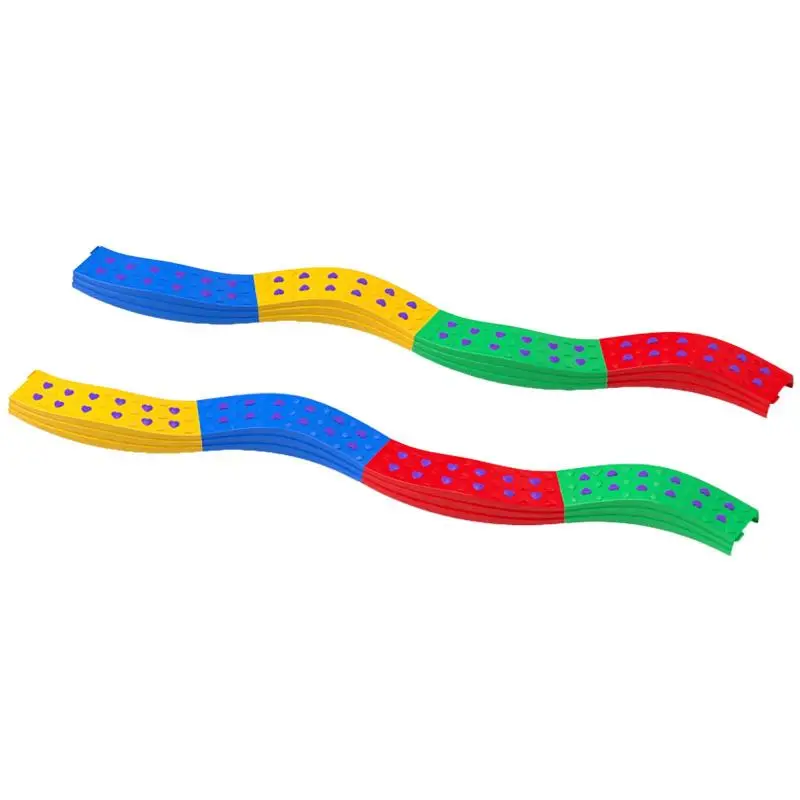 Children's balance beam set: 8 wavy stepping stones with non-slip textured surfaces and a base mat.