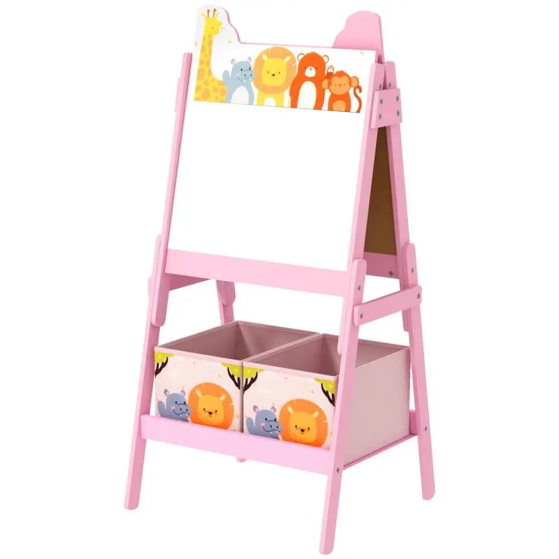 Double-sided children's easel with 2 storage bins – for ages 3–8 – 49 x 53.5 x 113 cm – Pink