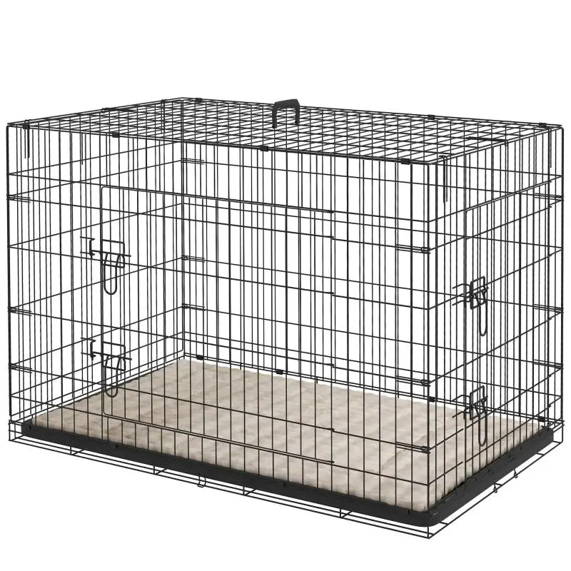 Foldable dog transport crate with handle, removable tray, and cushion included – 105 x 70 x 75 cm, black
