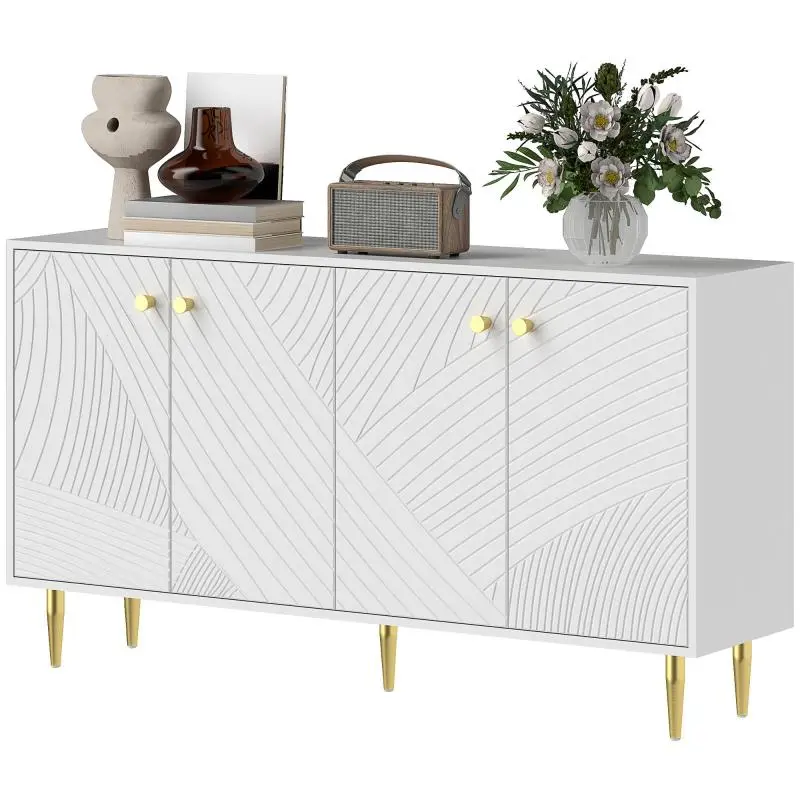 Living room sideboard/storage unit with adjustable shelves and door cabinets, 140 x 35 x 77.5 cm, white