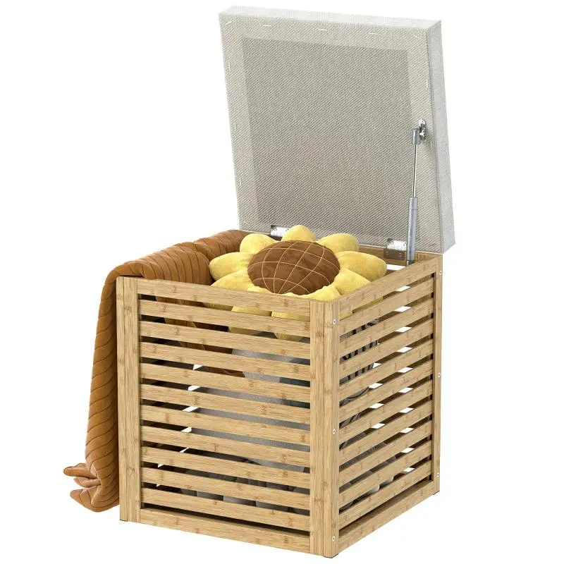 Storage chest/stool, 54.76 L, laminated design, natural bamboo frame, 40 x 40 x 47 cm, natural wood