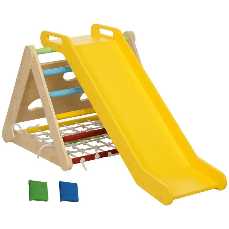 5-in-1 Climbing Triangle with Slide and Motor Skills Course for Kids – Climbing Net and Sandbags Included