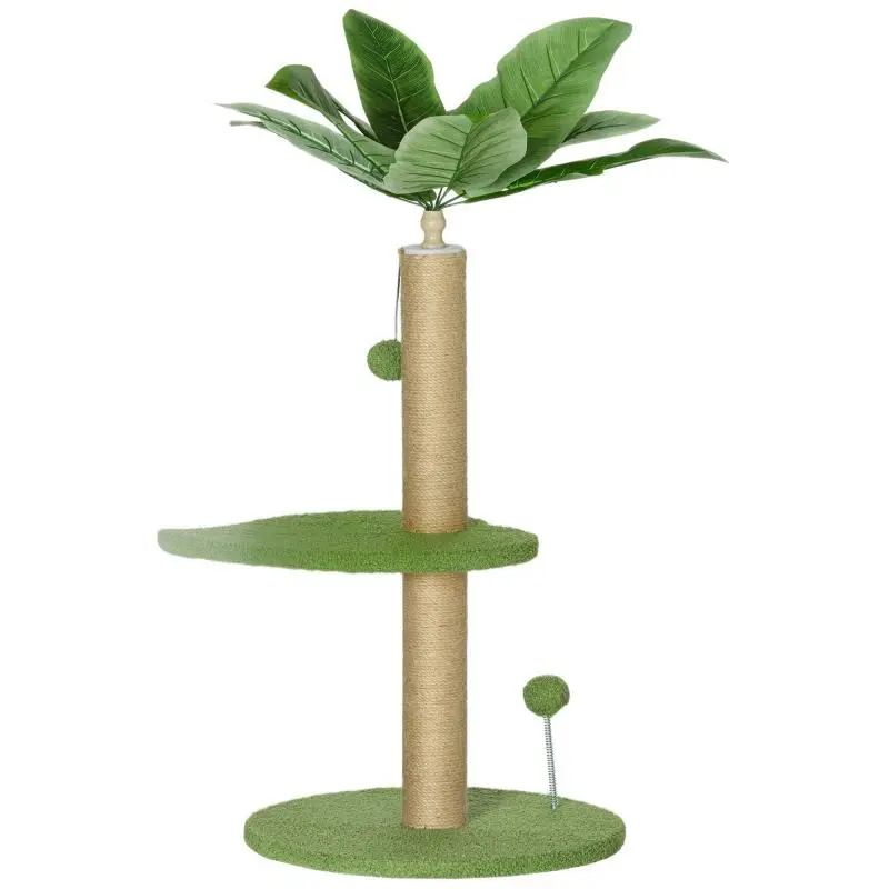 83 cm Cat Tree with Jute Scratching Post, Hanging Toy Balls, Plush Platforms and Artificial Leaves