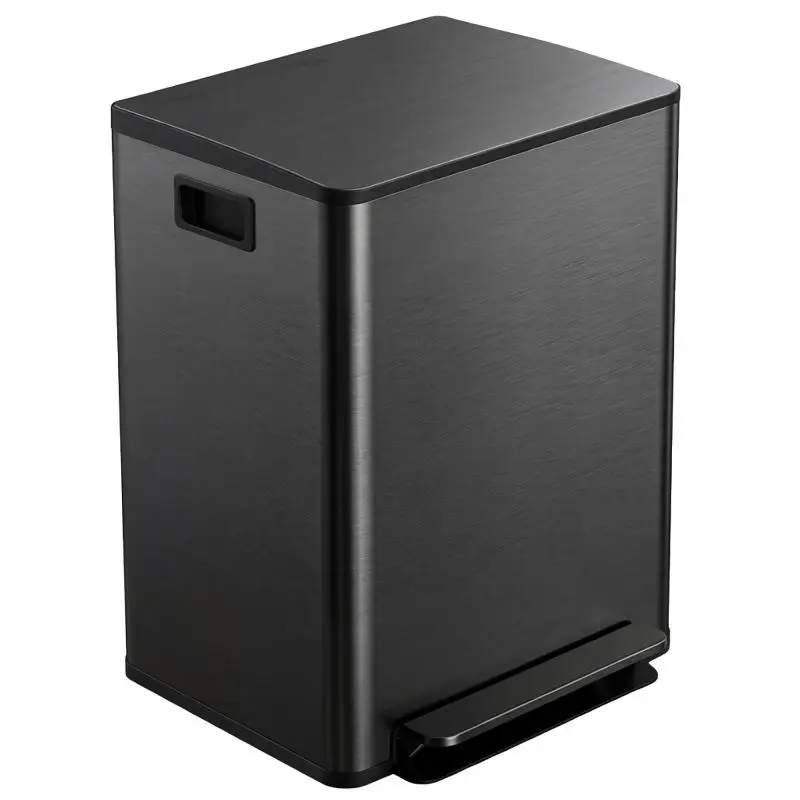 2-compartment kitchen trash can (2 x 30L), stainless steel, soft-close lid, 47.7 x 37.5 x 66.8 cm, black