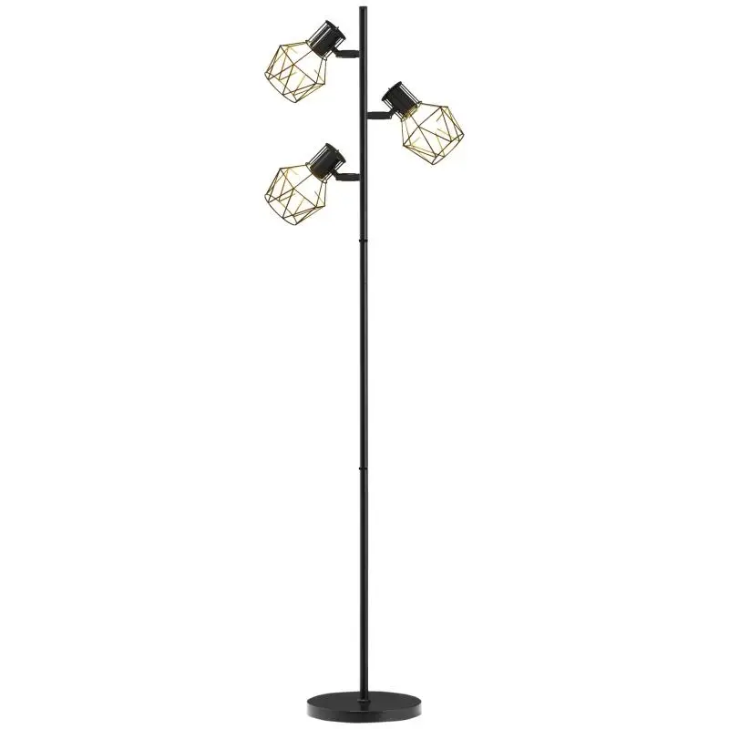 3-light living room floor lamp, compatible with E27 bulbs (not included), 41 x 28 x 169 cm, black.