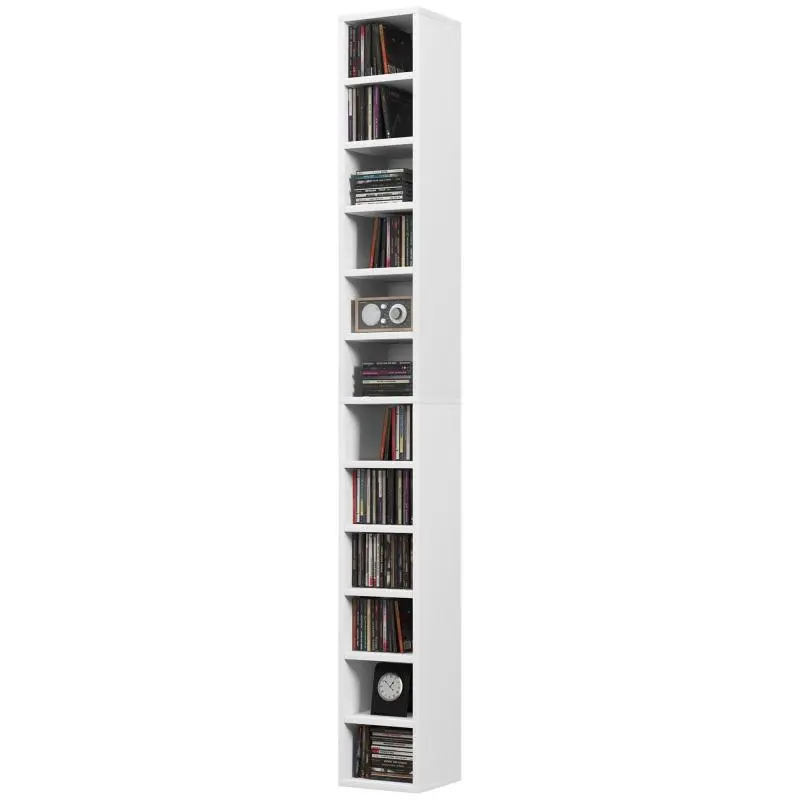 CD and DVD storage unit with 12 compartments, max.capacity 204 CDs, 21 x 20 x 175 cm