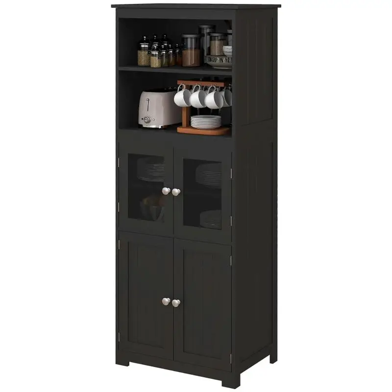 Kitchen cabinet/buffet/china cabinet/storage unit with multiple storage compartments – Dim. 60W x 30D x 162H cm – Black