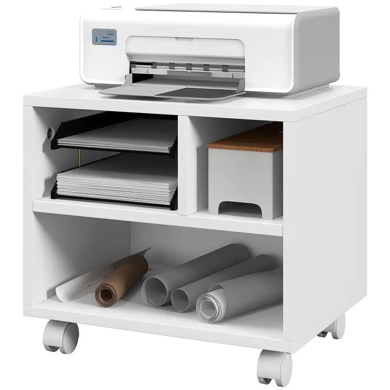 Printer stand / office storage unit with 4 open compartments (40L x 30W x 36H cm) – White
