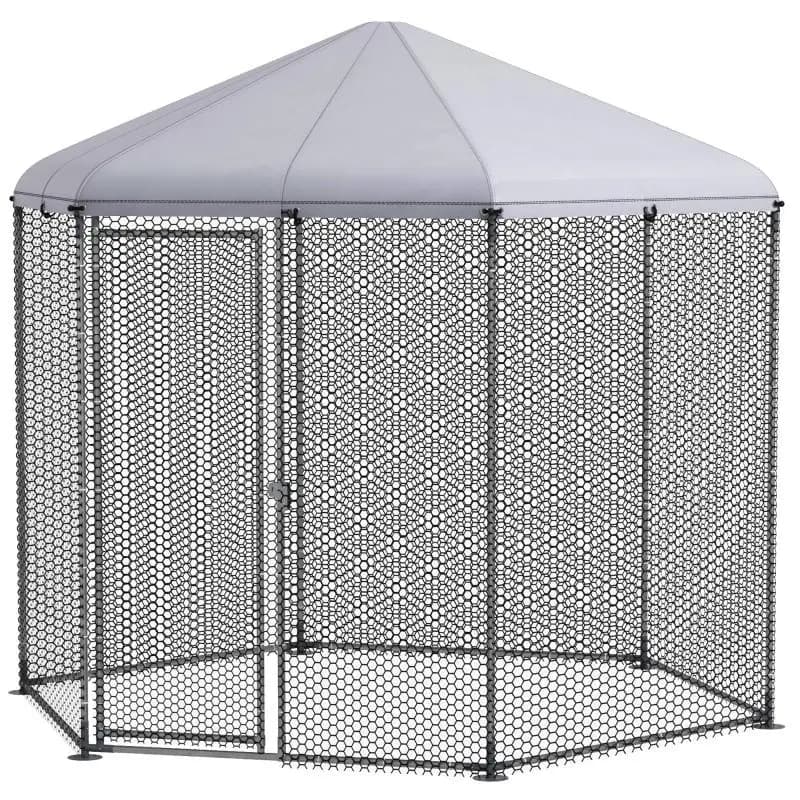 Outdoor chicken run (5 square meter) – wire mesh enclosure – dims. 2.8L x 2.45W x 2.46H – covered area – for 5–8 chickens