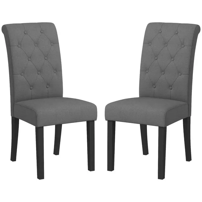 Set of 2 Dining/Kitchen Chairs – High Comfort, Wooden Legs, Linen Upholstery – 47 x 61 x 101 cm – Dark Grey