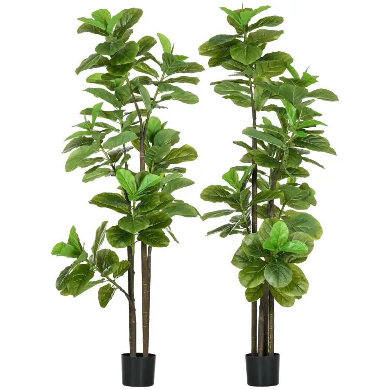 Set of 2 artificial fiddle-leaf fig trees (Ficus lyrata) 180cm tall with pot