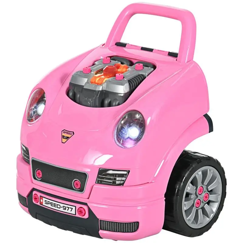 2-in-1 Mechanic Truck DIY Toy – Kids Pretend Play Mechanic Set with Many Accessories (61 Pieces Total) – Pink