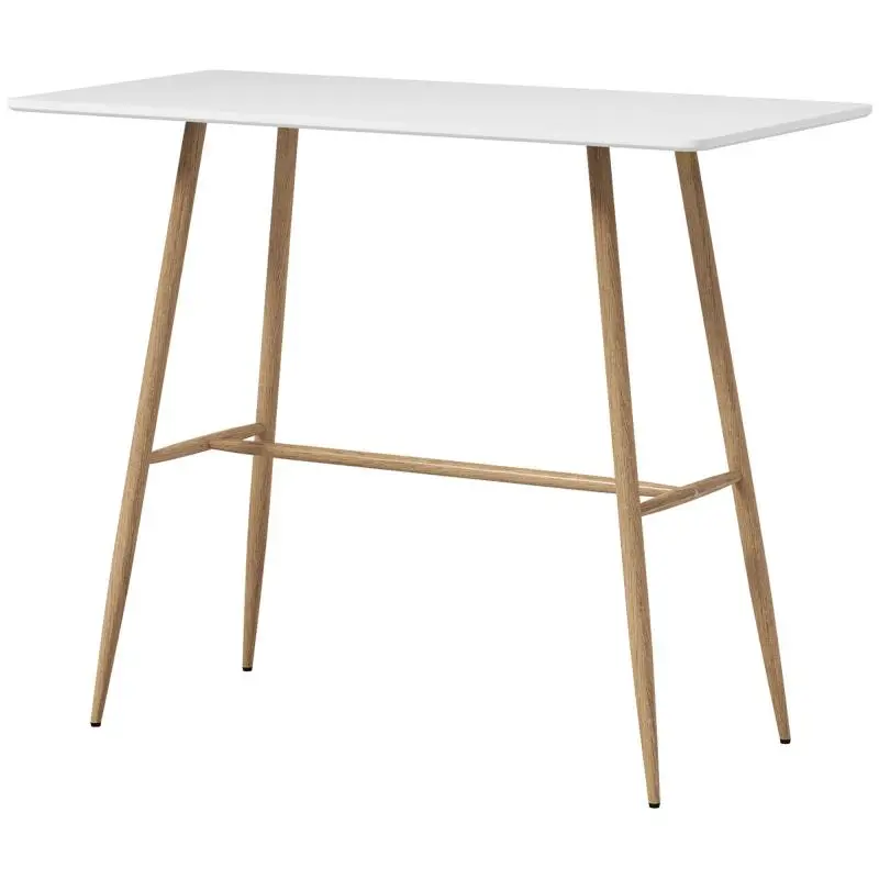 Rectangular 4-person bar table, wood-effect steel legs, easy assembly, 118 x 58 x 98 cm, white