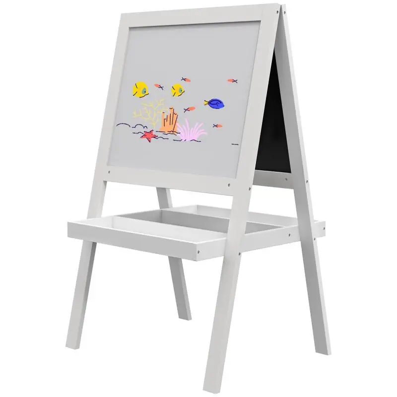 2-in-1 children's easel with a magnetic whiteboard side and a chalkboard side.