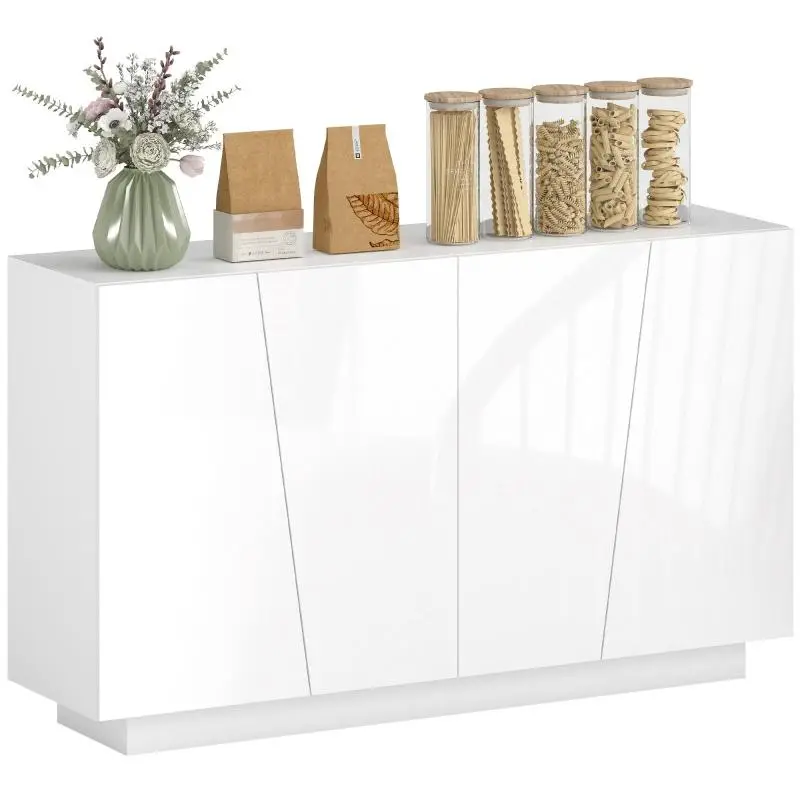 Storage unit with cupboards and adjustable shelf, 150 x 40 x 88 cm, glossy white