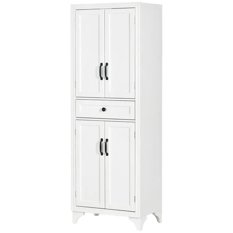 Tall kitchen cabinet/sideboard (170 cm high) in white, featuring 4 doors, 2 cupboards, a central drawer, and an adjustable shelf.