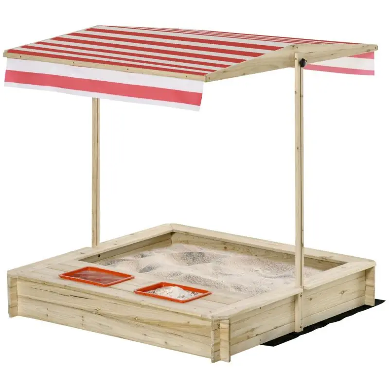 Square Wooden Sandbox (1.18L x 1.18W x 1.18H m) – Adjustable roof height and tilt, closable – 2 bins – Pressure-treated fir wood