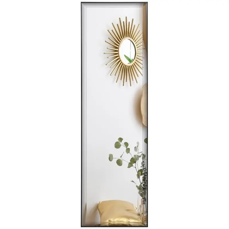 Wall Mirror, 120 x 35 cm – Shatterproof safety film, mounting system included – Black aluminum alloy frame