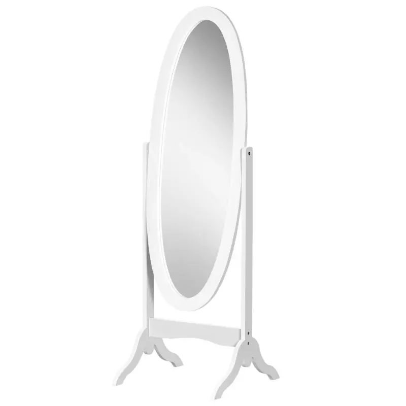 Shabby Chic Style Oval Cheval Mirror, Adjustable Tilt, White MDF, Dim. 48L x 46W x 147H cm