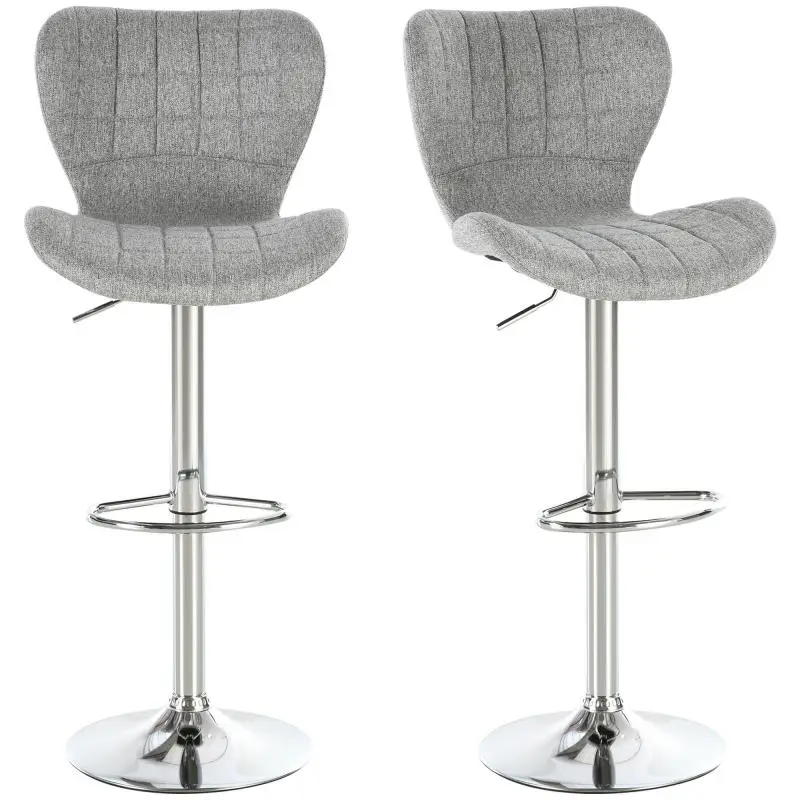 Set of 2 Contemporary Design Bar Stools – Adjustable Seat Height (59–81 cm), 360° Swivel – Black Linen