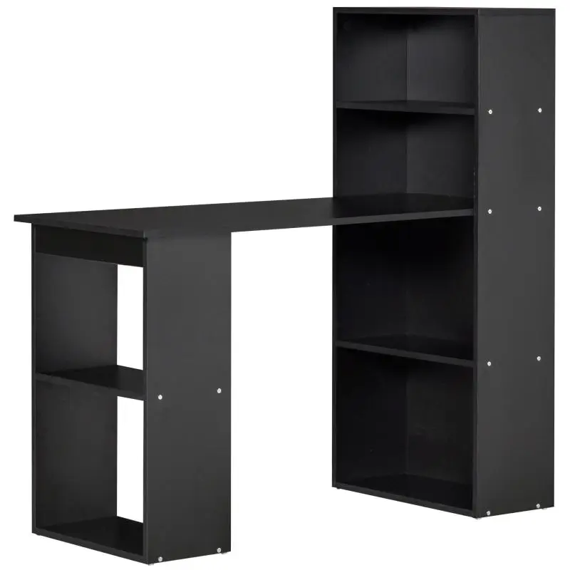 Computer desk, desk with storage, 6 open compartments, computer table for bedroom or studio