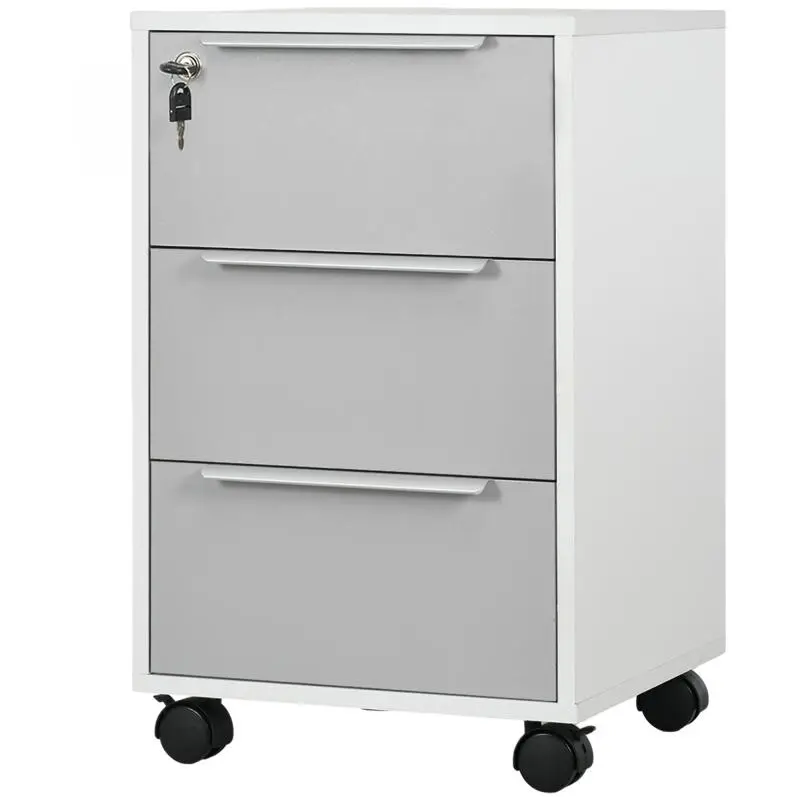 Mobile office pedestal with 3 drawers and lock (40 x 40 x 63.5 cm) – white and grey
