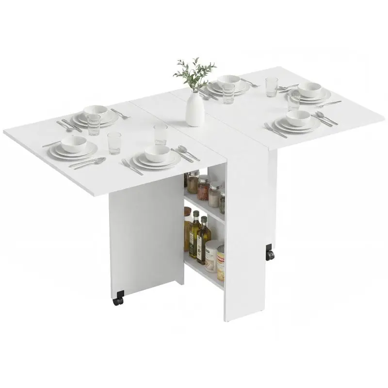 White folding kitchen/dining table on wheels