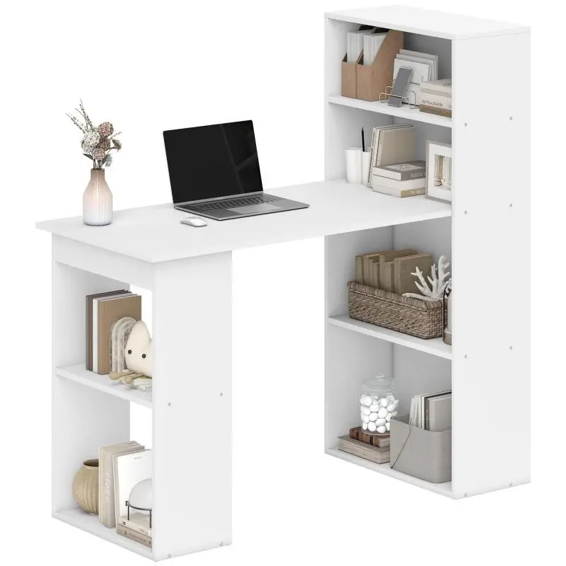 Computer desk with storage, 6 open compartments, computer table for bedroom or studio, 120 cm