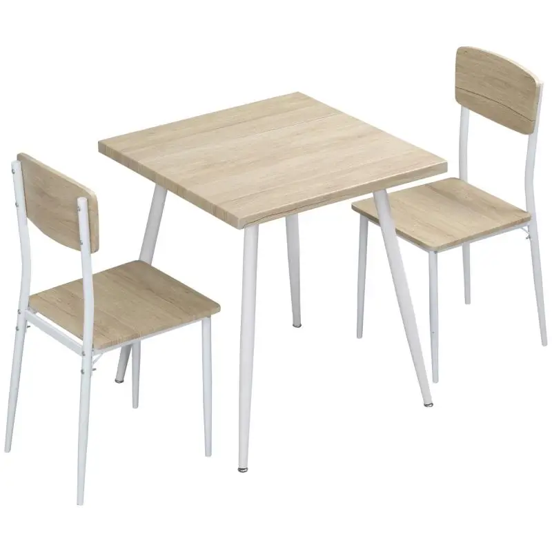 3-Piece Square Dining Table Set with 2 Chairs – Kitchen/Dining – MDF Tabletop, White Metal Frame