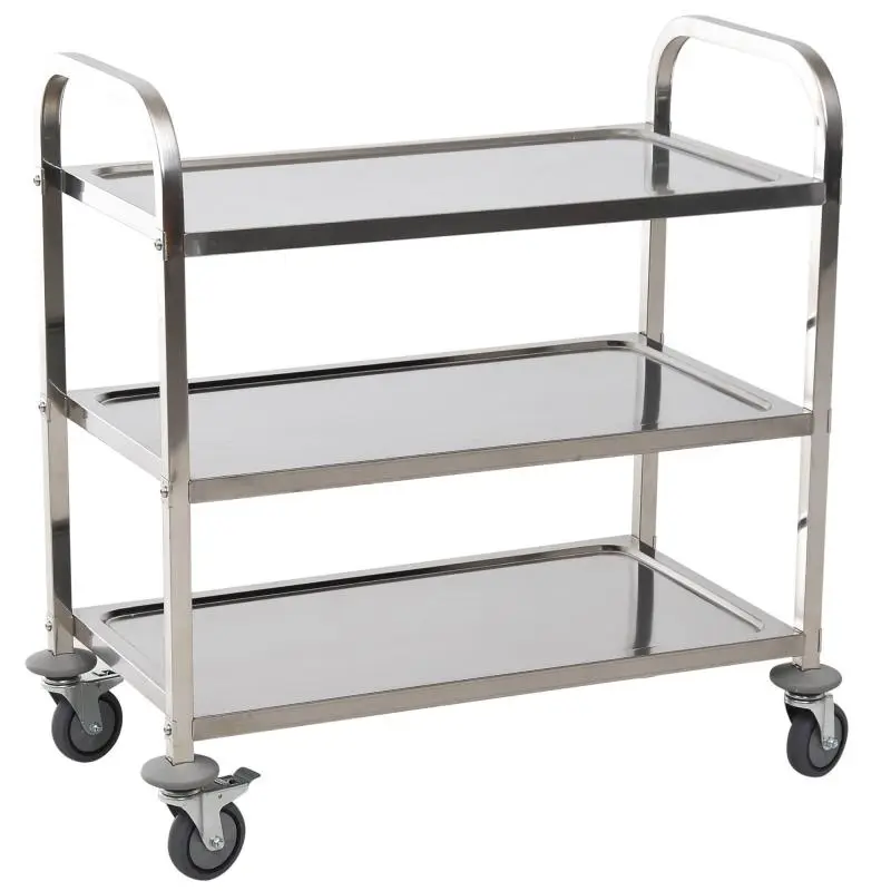 3-Tier Rolling Kitchen Cart, Stainless Steel Storage Cart, Kitchen and Dining Cart, 90.5 x 50.5 x 88.2 cm, Silver