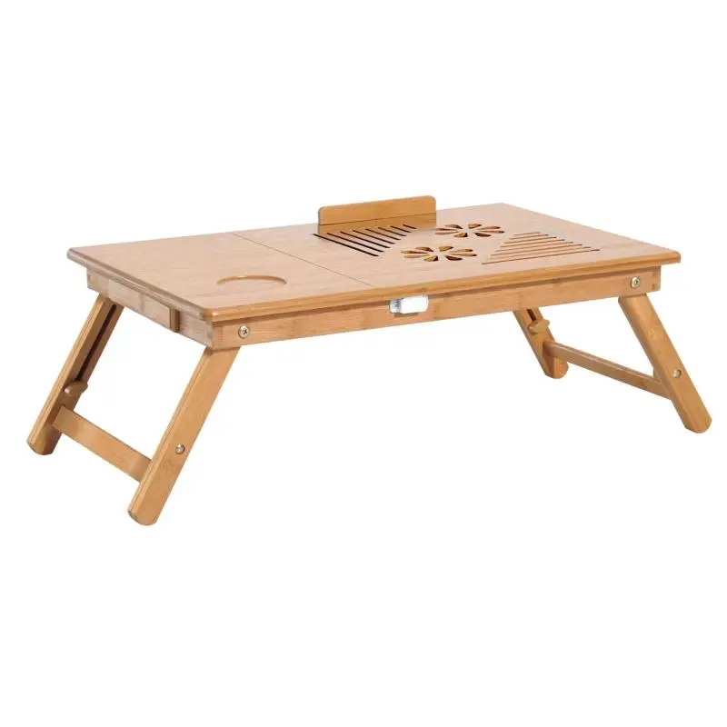 Natural bamboo bed tray/laptop desk – foldable, height-adjustable, and tiltable