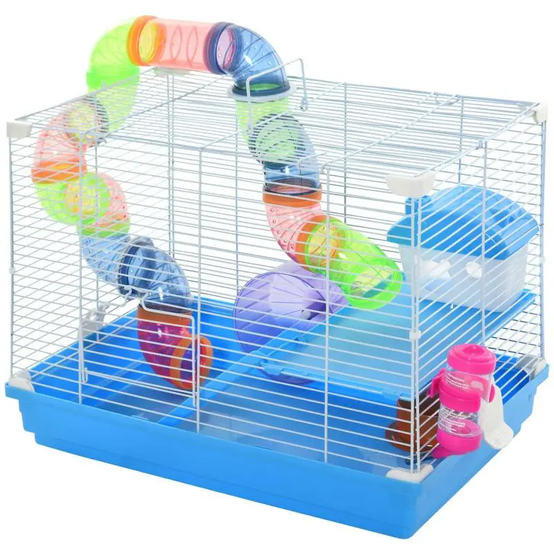 2-level hamster/rodent cage with tunnel, water bottle, wheel, small house, and ladders – dims. 46L x 30W x 37H cm