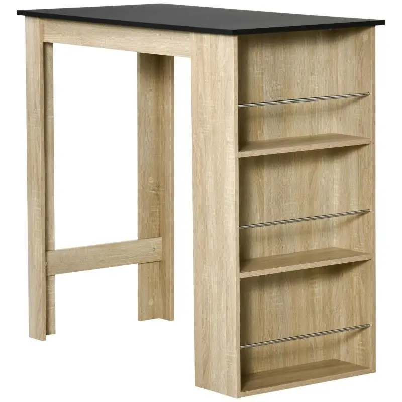 Bar table / high kitchen table / standing table / counter – dims. 112L x 57W x 106H cm – 3 shelves – light oak and black finish