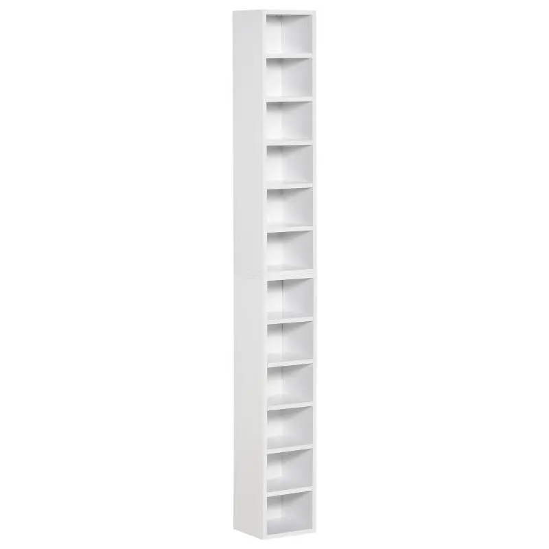 Set of 2 tall CD/DVD storage units (6 + 6 compartments); dimensions: 21W x 19D x 88H cm; max. capacity: 160 CDs;white.