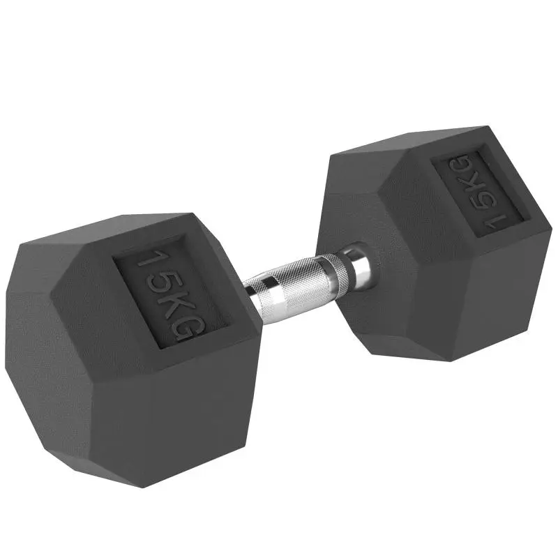 Dumbbells with knurled handle, cast iron dumbbell, 1 x 15 kg, dumbbells for men and women, dumbbell for home, gym, strength training
