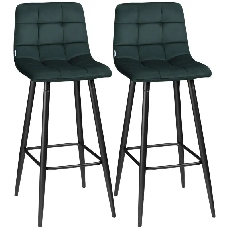 Set of 2 bar stools, modern design, soft seat, steel frame, 42 x 55 x 103 cm, green